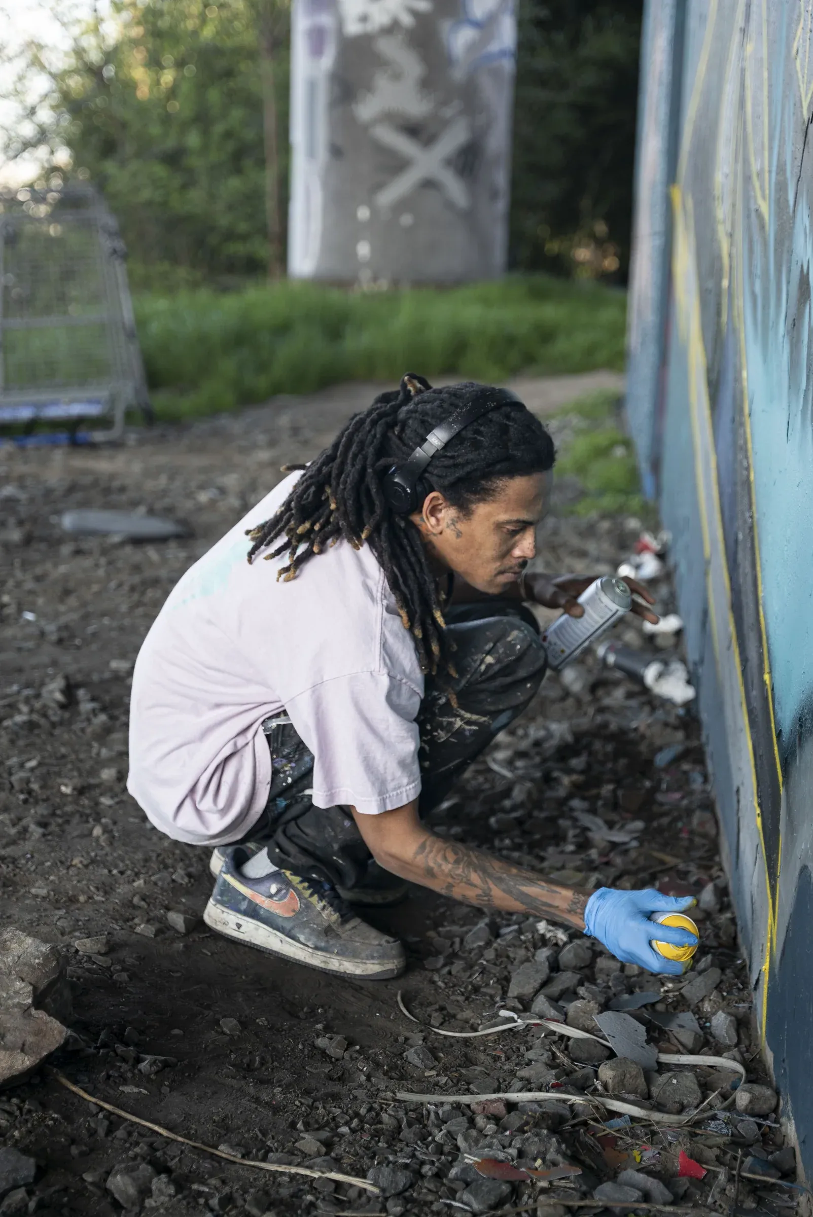 An artist working on a public mural.