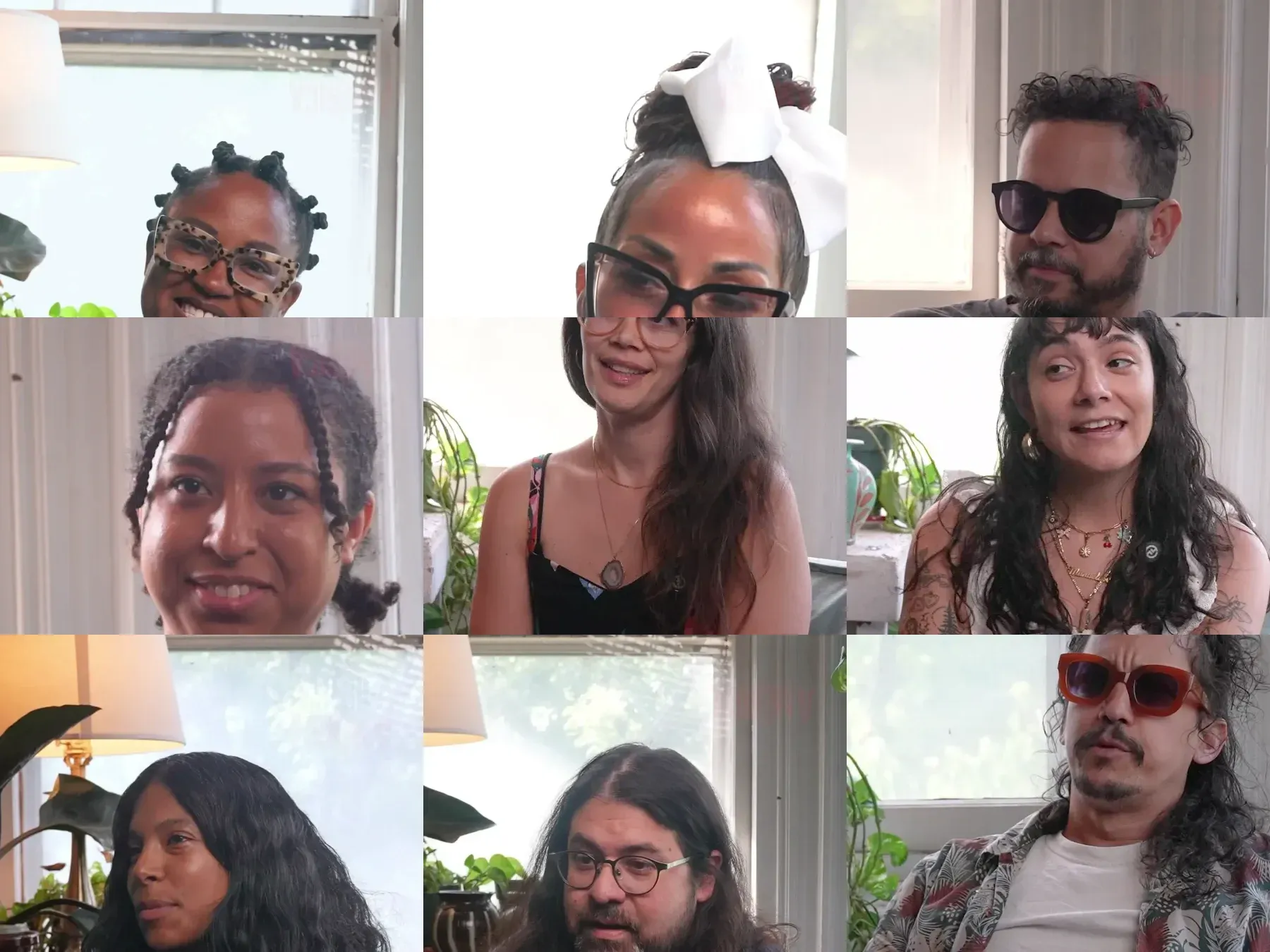 A grid of nine artist interview portraits from America // América.