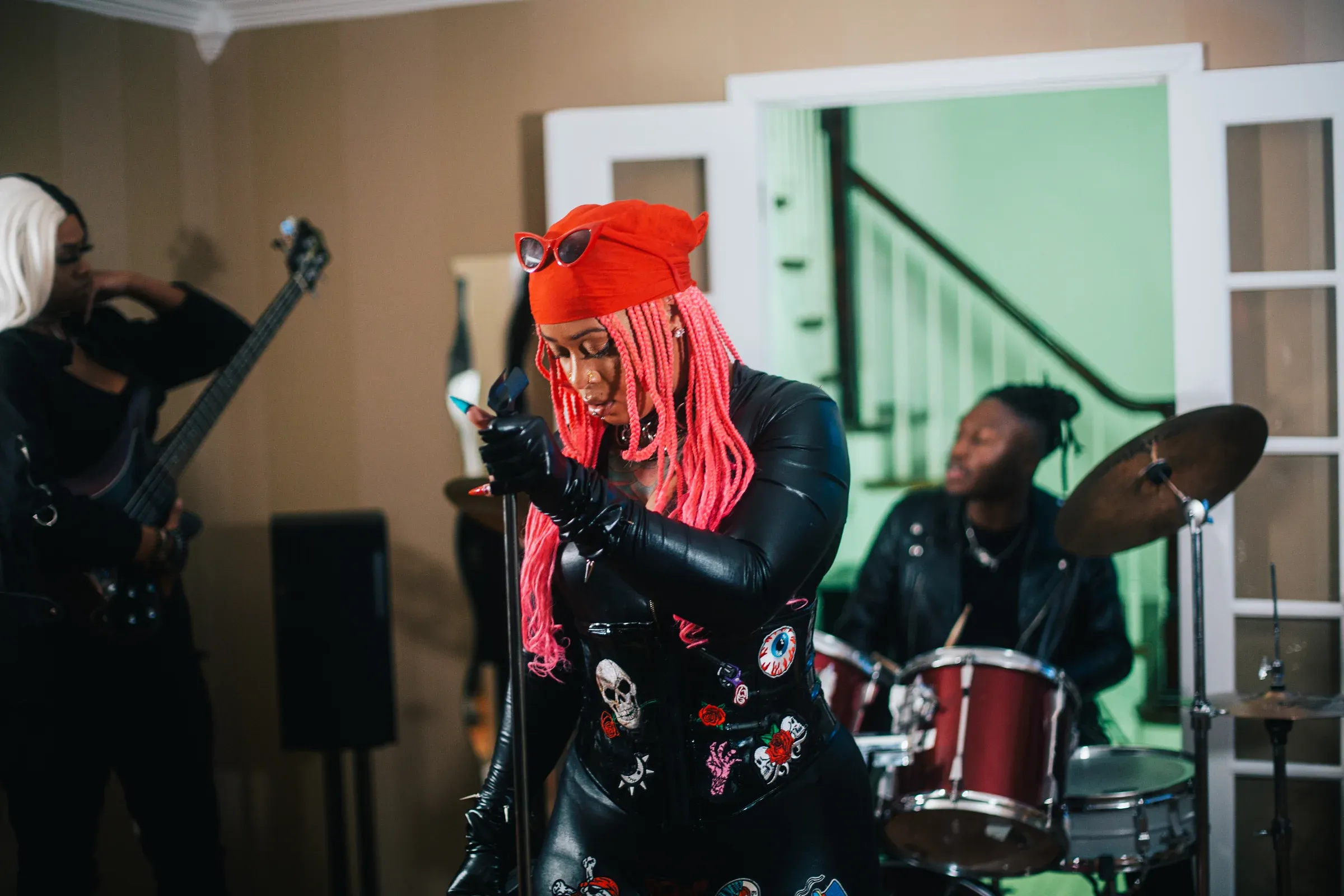 Aquaa Mermaid performing with the house band during the What Do U Know video shoot.