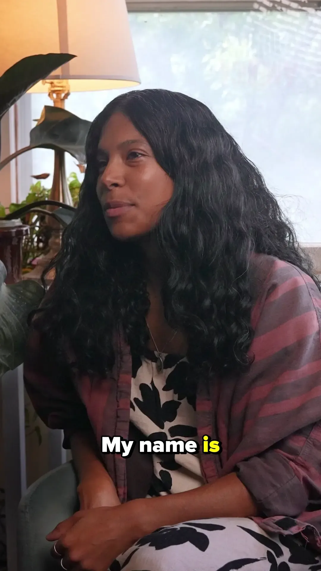 Margery Cedano seated for an America // América artist interview.